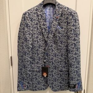 MACEOO Paris Men’s Descartes Swirl Blue Blazer Suit Jacket New Size 40R/3